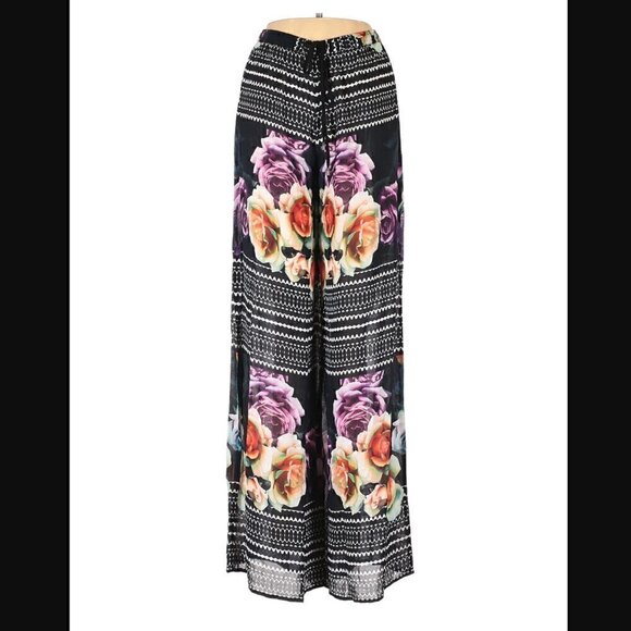 Artelier Nicole Miller Pants XS P Sheer Floral Wide Leg Drawstring Elastic Waist - Picture 1 of 9